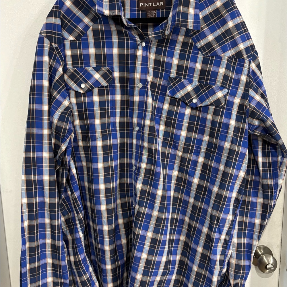 Pintlar Blue and White Casual Button Down Shirt with Western Yoke